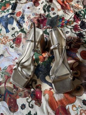PrettyLittleThing Metallic Silver Square Toe Strappy Block Heels